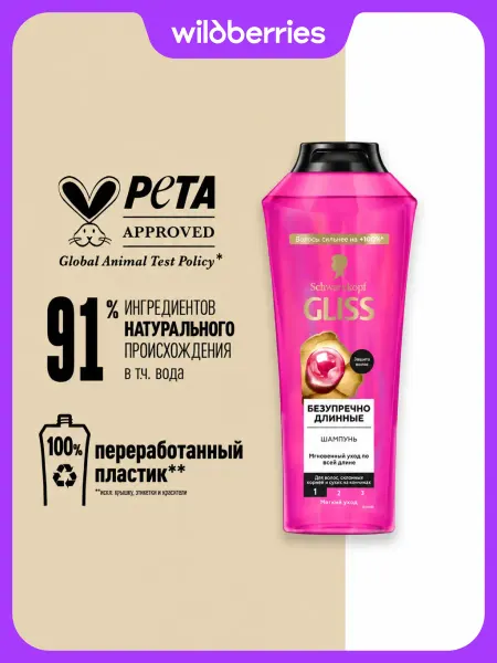 Gliss kur Шампунь для волос женский Безупречно Длинные, 400 мл