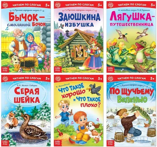 Набор книг "Читаем по слогам", детская литература для развития навыка чтения, подготовка к школе, 6 книжек в мягком переплете с иллюстрациями по 12 стр.