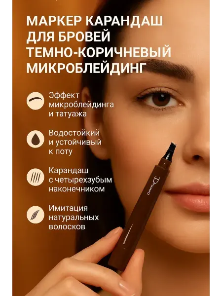 Nib37 Маркер карандаш для бровей темно-коричневый микроблейдинг
