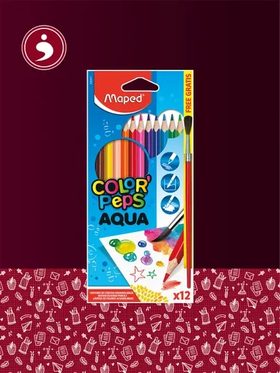 Карандаши цветные и кисточка Maped Color Peps Aqua, 12 цветов, 836011
