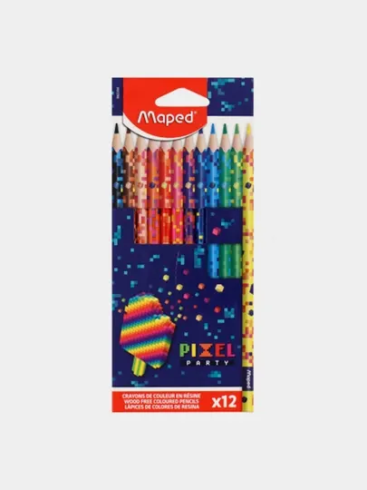 Карандаши цветные, 12 цветов, пластик, трехгранный, Pixel Party, Maped, 862204