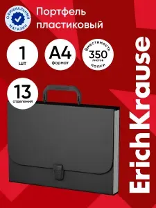 Портфель пластиковый ErichKrause Matt Classic, с 12 отделениями, A4, черный