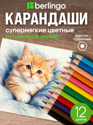 Набор цветных карандашей Berlingo, 12 цветов, мягкие для рисования, для школы