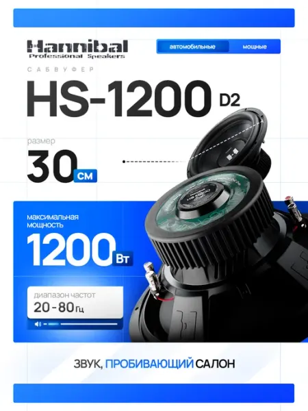 DEAF BONCE Сабвуфер автомобильный Hannibal HS-1200, 12 дюймов