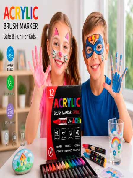 Акриловые маркеры Brush Marker 12 цветов — для стекла, зеркала,