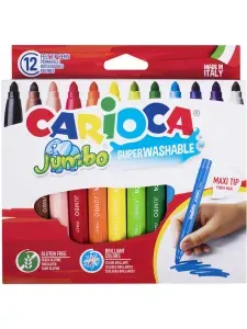 Фломастеры утолщенные Carioca Jumbo, 12 цветов, суперсмываемые, вентилируемый колпачок, картонная упаковка