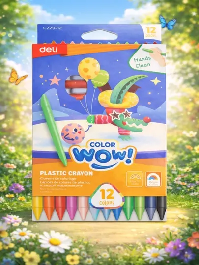 Пластиковые восковые мелки Deli Color Wow, 12 цвета