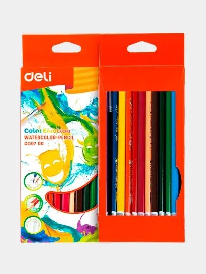 Карандаши цветные Deli EC00700 акварельный, 12 цветов