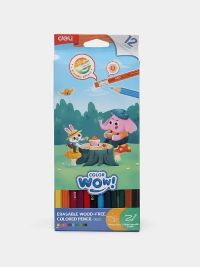 Карандаши цветные стираемые WOW, 12 цветов, EC102-12 Deli