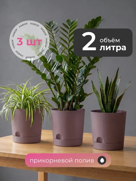 Ho'me Горшок для цветов с прикорневым поливом 2 л, 3 шт