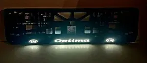 Рамка номерного знака с LED подсветкой надписи "Kia Optima" с логотипом для автомобиля, тюнинг авто, рамка гос номер, 1 шт, 12 В