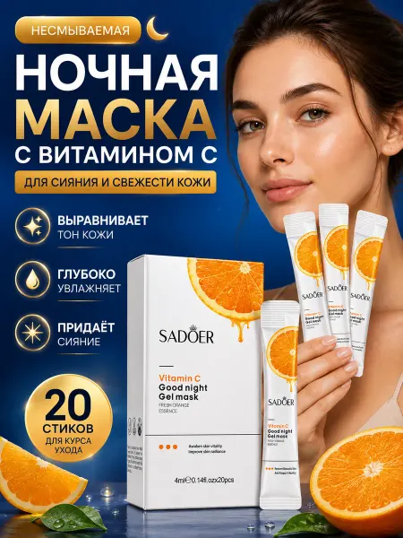 SADOER Ночная маска для лица с витамином C несмываемая, 20 саше