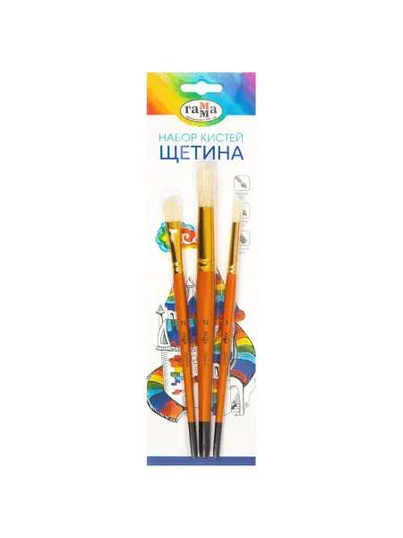 Nicom Набор кистей Классические 3шт, щетина, кругл №7, 12, пл №12