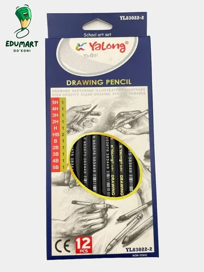 Черные, графитовые карандаши, 12 твердыстей Yalong