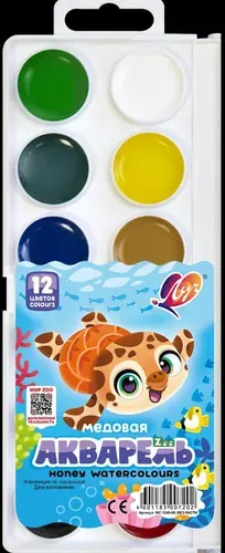 Акварель медовая 12цв "Zoo" пластик. короб., без кисти