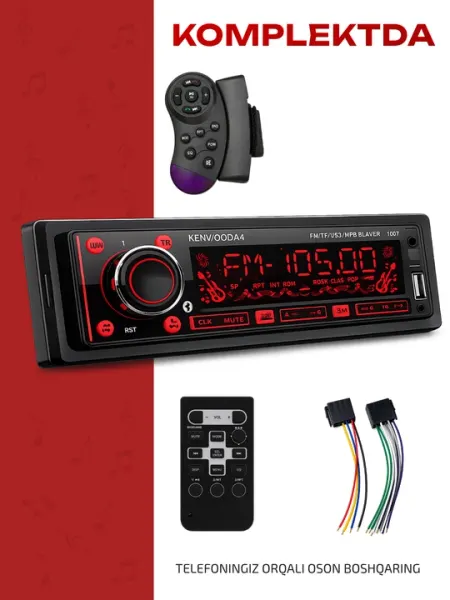 Автомагнитола Kenwood Bluetooth, 12-24V, USB AUX, мощный звук