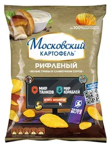 Чипсы рифленые со вкусом белых грибов в сливочном соусе 120г (Леста Геймс), Московский картофель
