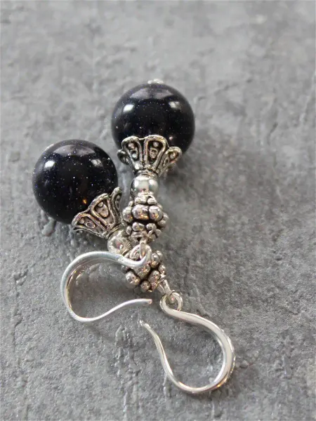 TE jewelry Серьги бохо стиль, авантюрин синий камень "Семирамида"