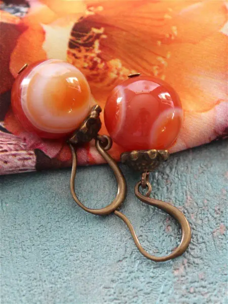 TE jewelry Серьги с коричневым натуральным камнем сердоликом "Баярд"