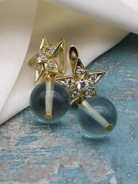TE jewelry Серьги звезды с фианитами, голубым камнем "Торхилд"