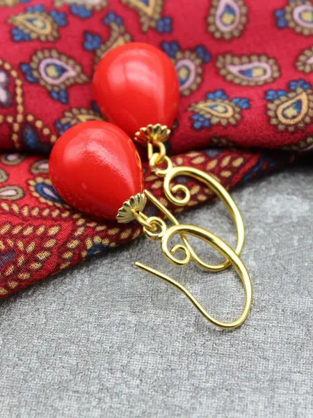 TE jewelry Серьги с ярко красным камнем капли "Паола"