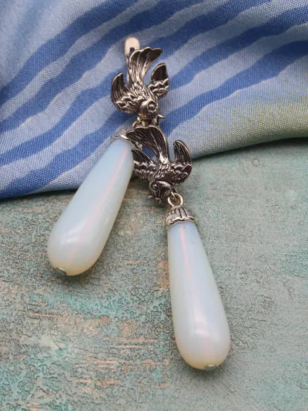 TE jewelry Серьги птицы с натуральным камнем камнем "Колибри"