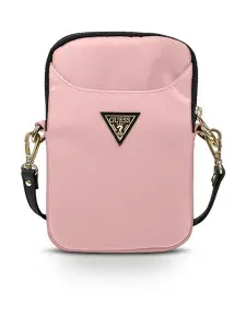 Сумка Guess Nylon Phone bag для смартфона 180 x 120 мм, защитный чехол из нейлона с ремешком через плечо, с 2 карманами, светло-розовая