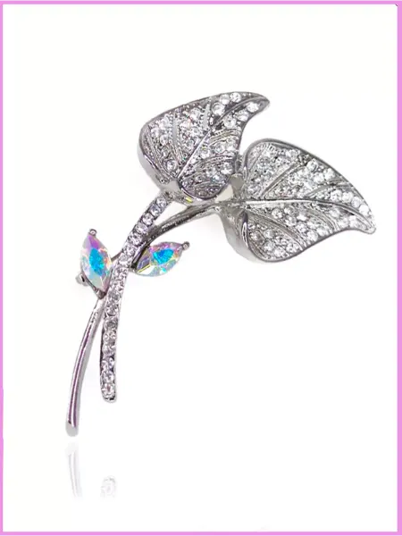 ORNAMENTS Брошь Лист серебристая крупная