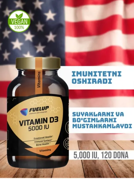 Витамин Д3 5000 ед Vitamin D3 120 софтгель FuelUP стекляная упаковка
