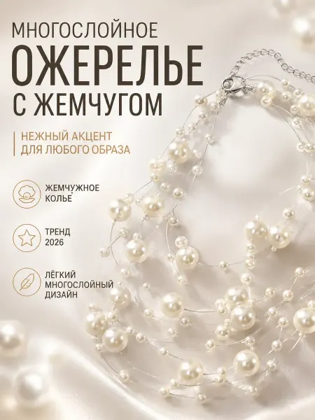 ТЕМА3 Ожерелье жемчужное колье белое бижутерия на шею