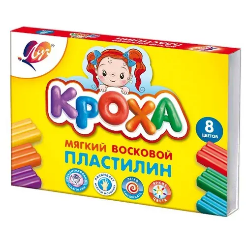 Пластилин 8цв 120г Луч "Кроха", восковая основа, со стеком, картонная упаковка