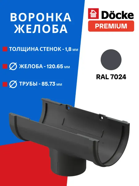 Docke Воронка желоба пластиковая Premium 120 85 мм графит