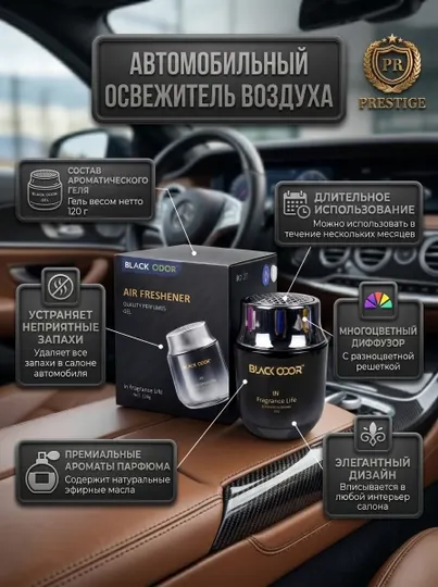 Гелевый ароматизатор Black Odor BO-21 для авто и дома, освежитель воздуха, 120г