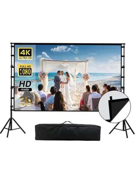 VEIDADZ 120" экран для проектора с двойной подставкой на черном фоне