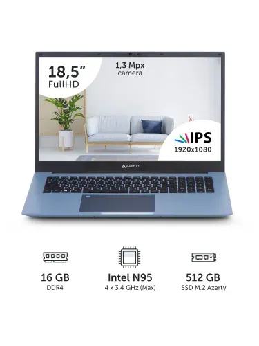 Azerty RB-1799 Ноутбук 18.5", Intel N95, RAM 16 ГБ, SSD 512 ГБ, Intel UHD Graphics, Windows Pro, (120-0896), голубой, Русская раскладка