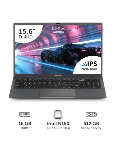 Azerty RB-1561 Ноутбук 15.6", Intel N150, RAM 16 ГБ, SSD 512 ГБ, Intel UHD Graphics, Windows Pro, (120-1132), серый, Русская раскладка