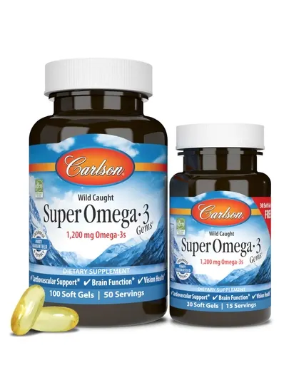 Carlson Super Omega-3 Gems, 1200 мг Омега-3, ЭПК и ДГК, США (130 / 180 / 250 капсул)