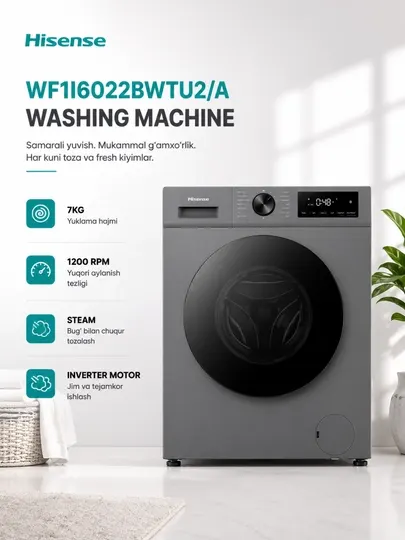 Стиральная машина Hisense WF1I6022BW Steam Inverter 6,7KG 1200 RPM