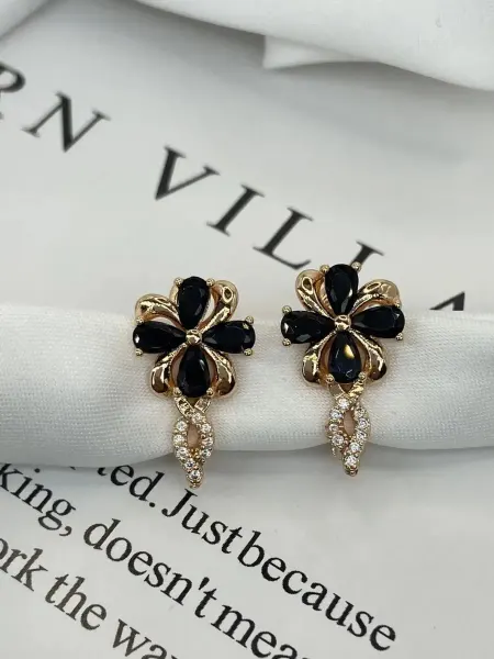 Xinquan Серьги золотистая бижутерия с черными камнями