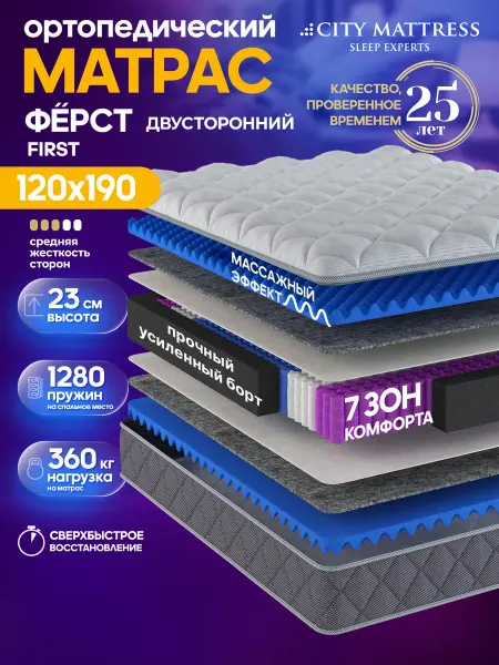 CITY Mattress Матрас 120х190 см ортопедический пружинный для кровати