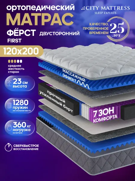 CITY Mattress Матрас 120х200 см ортопедический пружинный для кровати