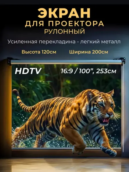 Gozhy Экран для проектора рулонный 120х200см (HDTV)