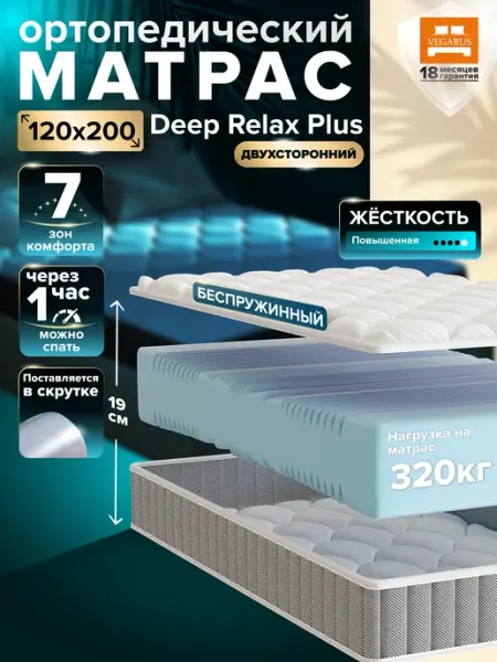 VEGARUS Матрас 120х200 на кровать беспружинный ортопедический