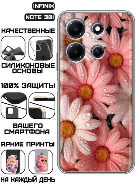KissMyCase Чехол на Infinix Note 30i с принтом Цветочки розовые
