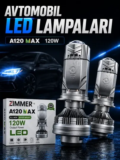 Автомобильные LED-лампы Zimmer A120 MAX 120W для яркого света фар