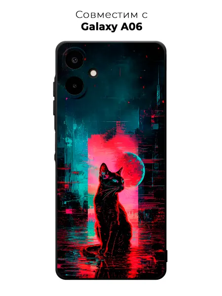 Vip Case Чехол на Samsung Galaxy A06 Черный Кот Киберпанк