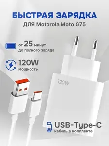 Зарядное устройство для телефона Motorola Moto G75 (Моторола Мото G75) / Быстрая зарядка 120W / кабель type c в комплекте