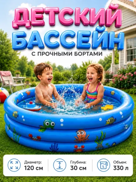 Мягкий надувной бассейн для детей 120x90x45 см, водный мини бассейн