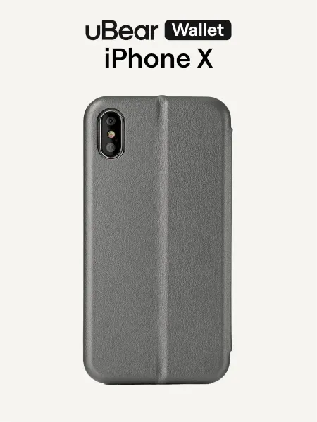 UBear Чехол-книжка защитный для iPhone X Xs, экокожа, серебро