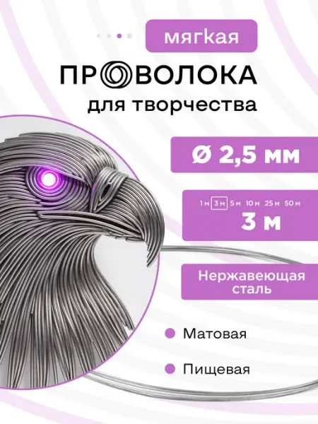 DoLuress Проволока нержавеющая мягкая 2,5 мм 3 метра, 12Х18Н10Т